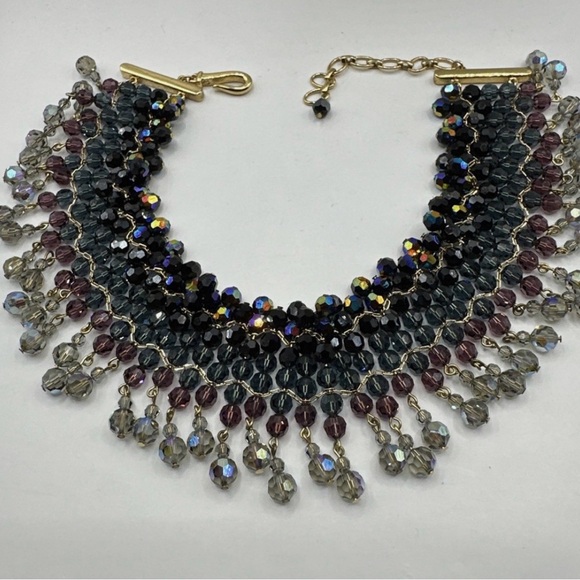 Authentic Signed Vintage Swarovski Multicolor Beaded Statement Necklace - Picture 2 of 11